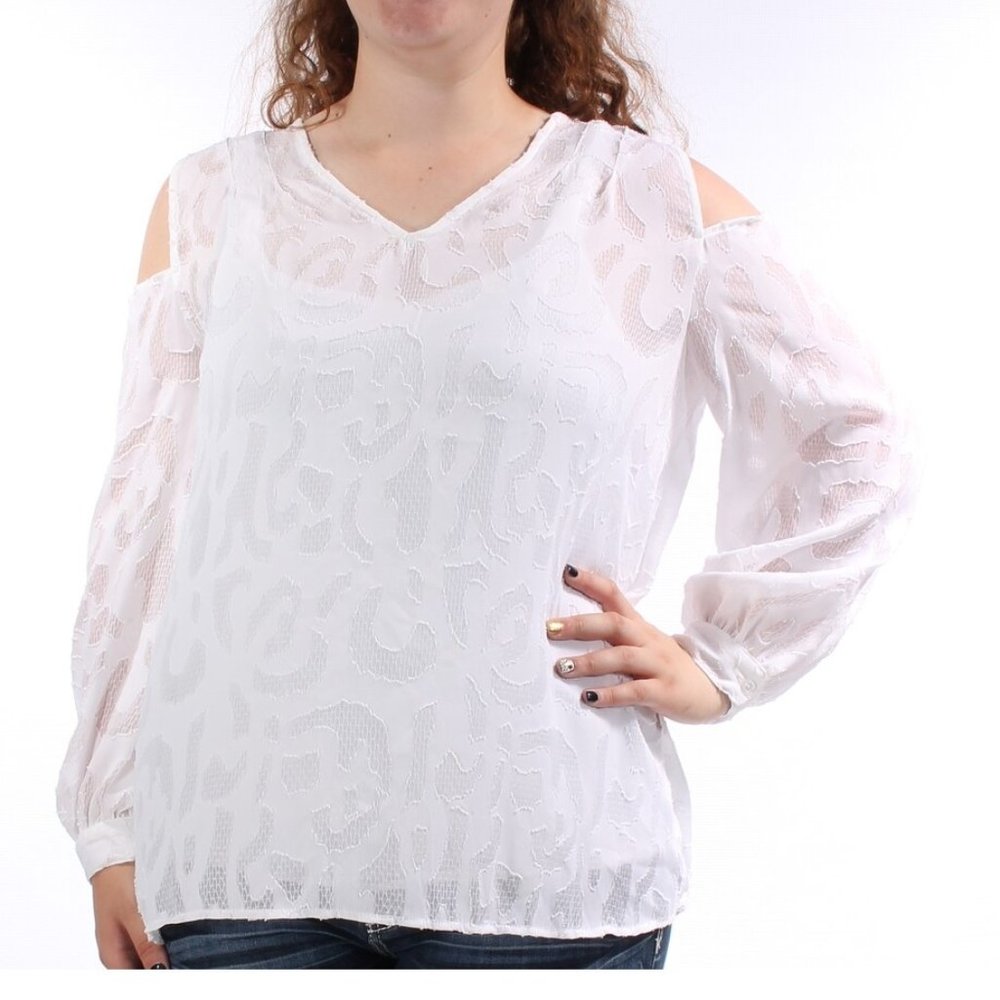 ALFANI Womens White Cut Out Shoulder V-neck Blouse